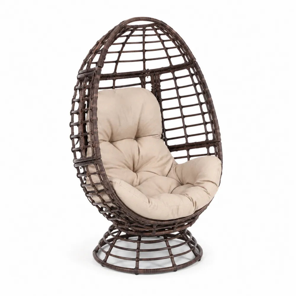 Chaise œuf en Rotin avec Coussin Beige