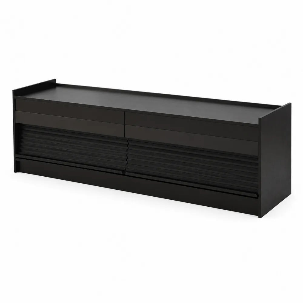 Meuble TV en bois noir avec tiroirs et porte coulissante 160x40x45 cm