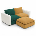 Canapé 2 Places avec Repose-pieds en Tissu Corduroy Vert/Jaune/Blanc