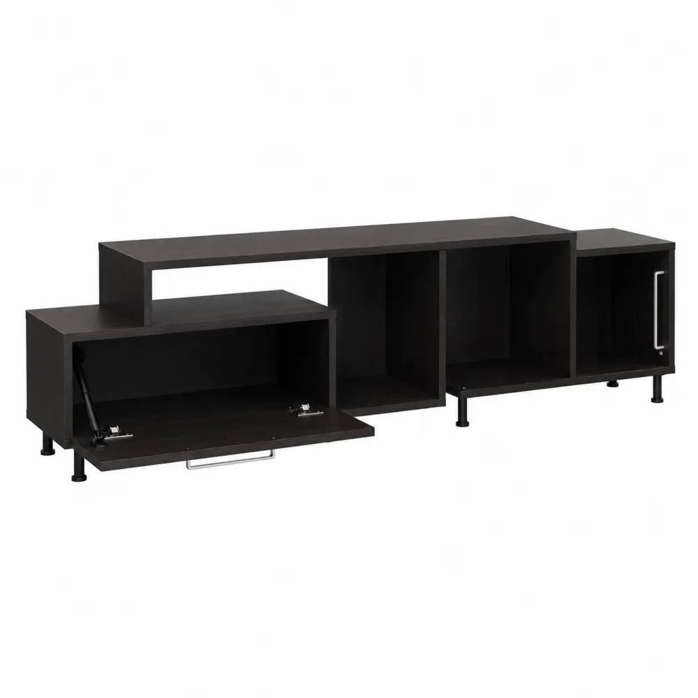 Meuble TV en bois noir avec portes et étagères