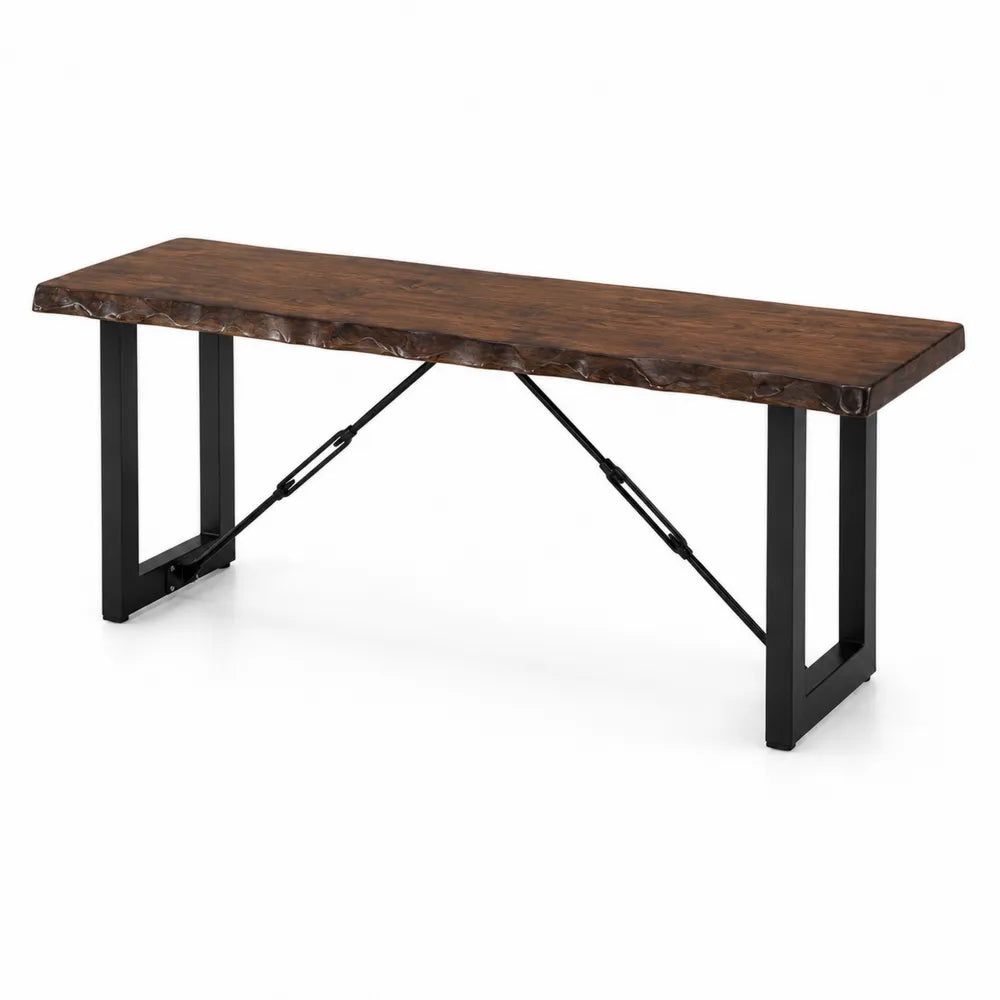 Banc en bois massif et métal avec cadre rectangulaire