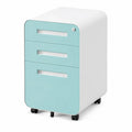 Caisson de bureau à roulettes 3 tiroirs métal Bleu et Blanc