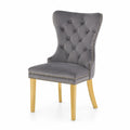 Chaise en velours gris avec pieds en bois massif
