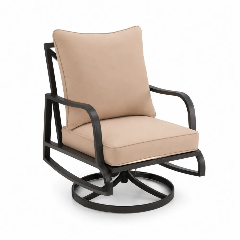 Fauteuil pivotant en métal avec coussins beige