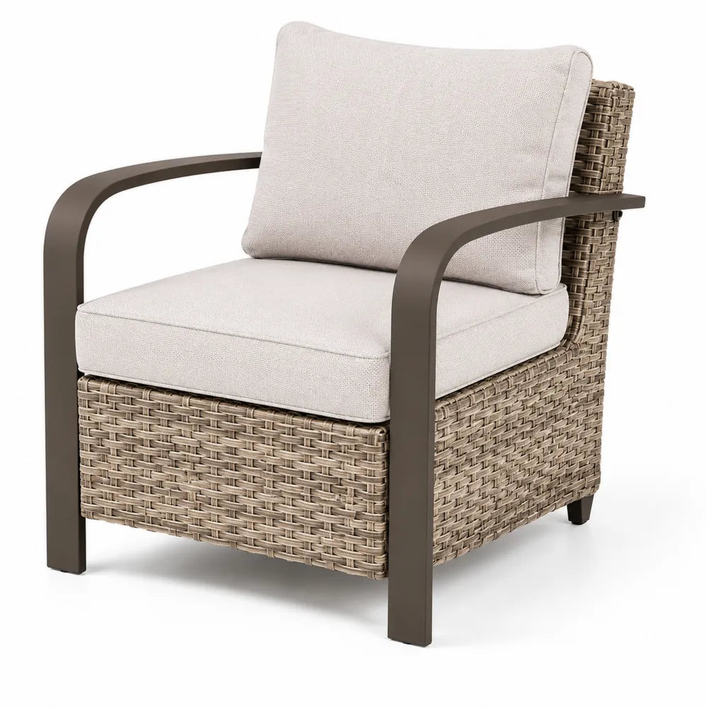 Fauteuil en aluminium et polyrotin avec coussins en polyester Beige