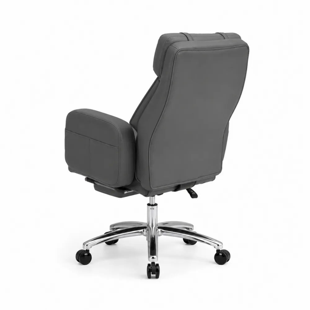 Chaise de bureau en cuir synthétique gris avec base en métal chromé