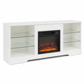 Meuble TV avec cheminée électrique et étagères en verre Blanc