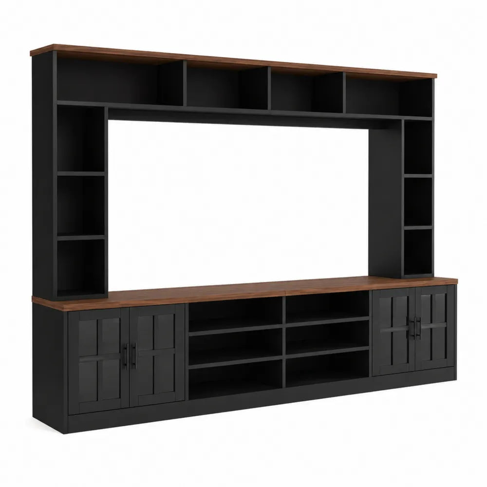 Meuble TV en Bois et MDF Noir et Noyer 200x40x180 cm