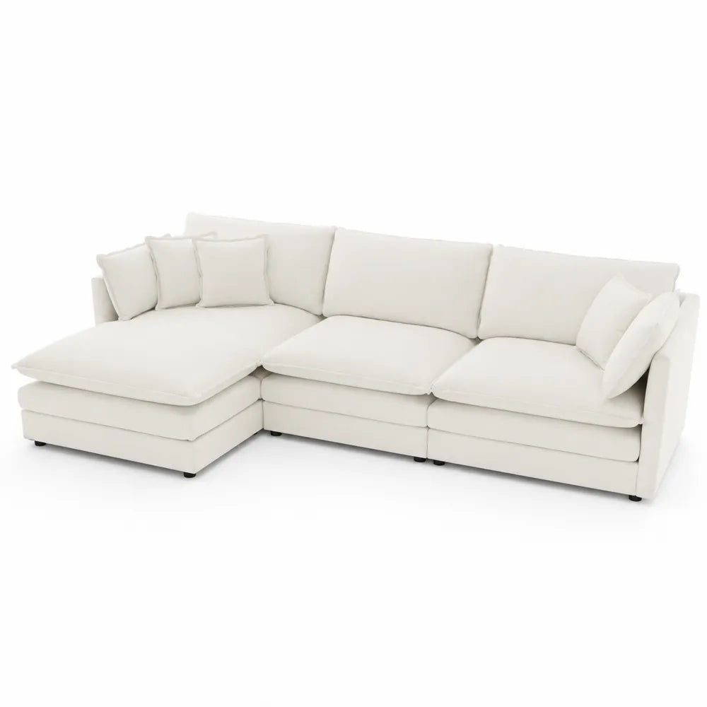 Canapé d'Angle Modulable en Tissu Crème