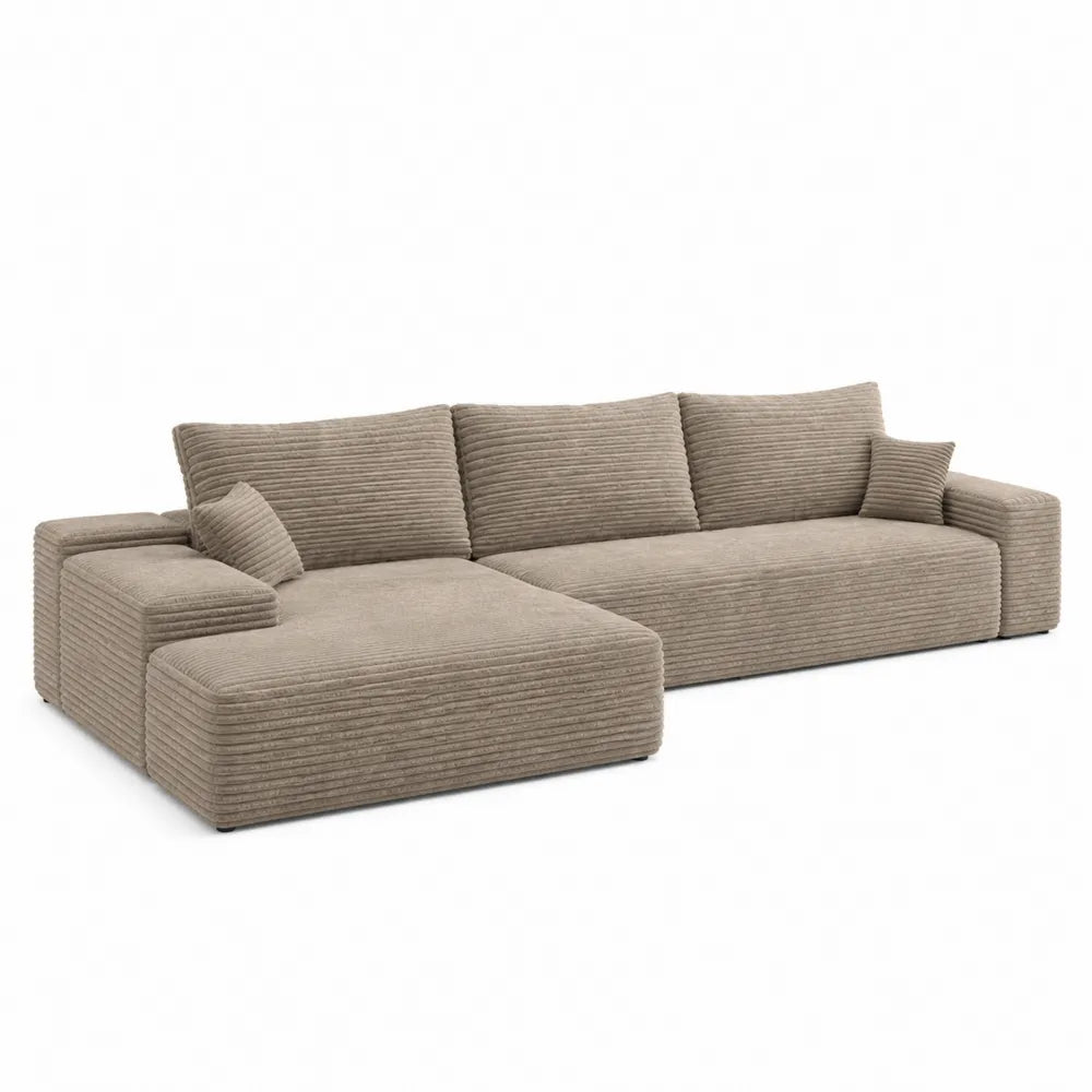 Canapé d'angle en tissu côtelé beige 300 cm