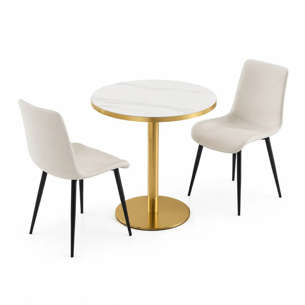 Ensemble Table Ronde Marbre et Chaises en Similicuir