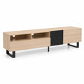 Meuble TV en bois clair et métal noir 180x40x45 cm
